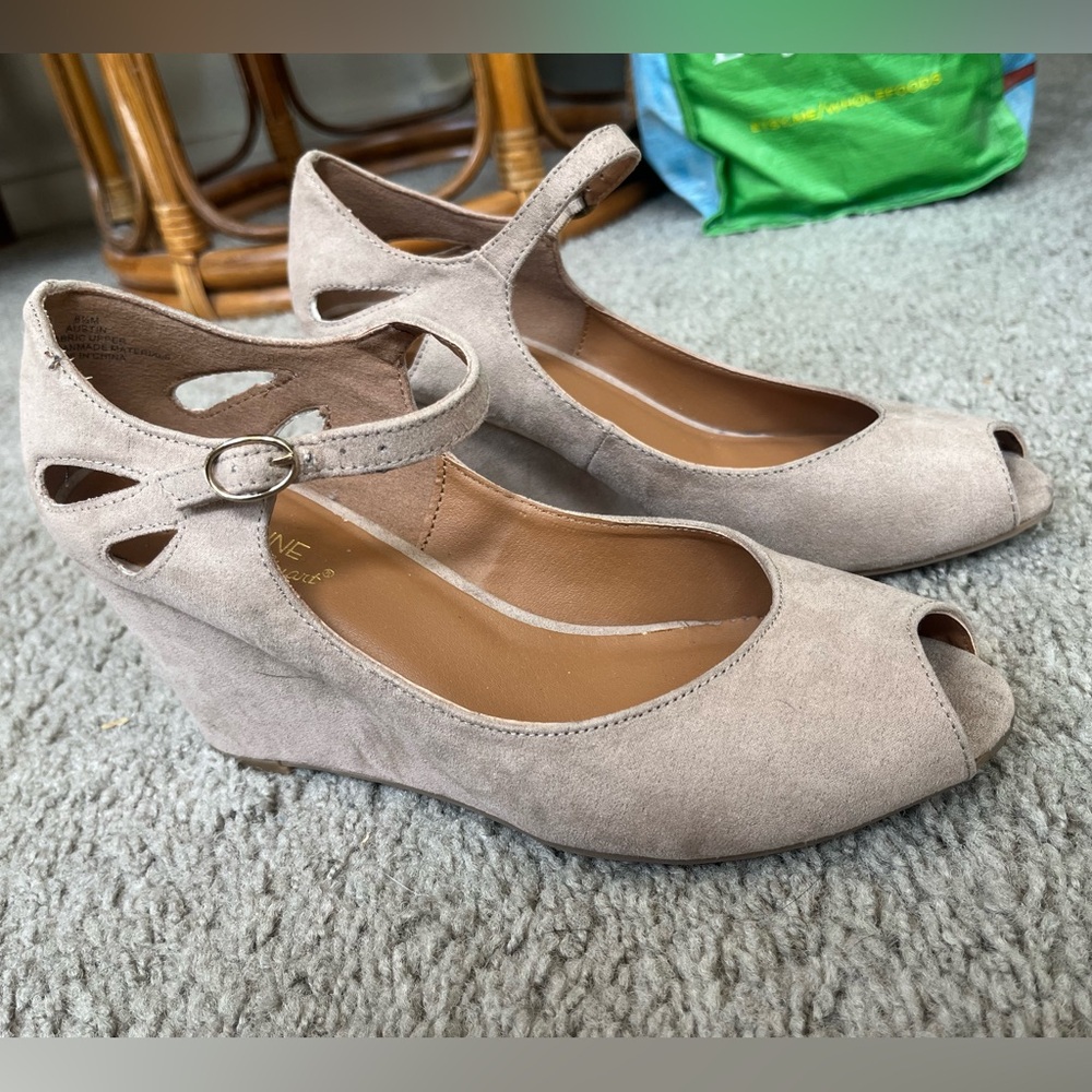 Madeline Stuart Tan Wedges with Suede-Like Finish